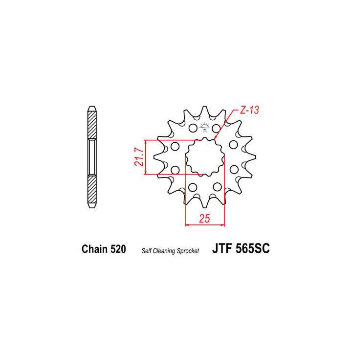 Pignon JT acier anti-boue type 565 pas 520 14 dents KAWAZAKI KX-250 99-01