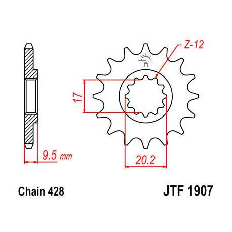 Pignon JT acier type 1907 pas 428 14 dents KTM SX-85 petites roues 04-18