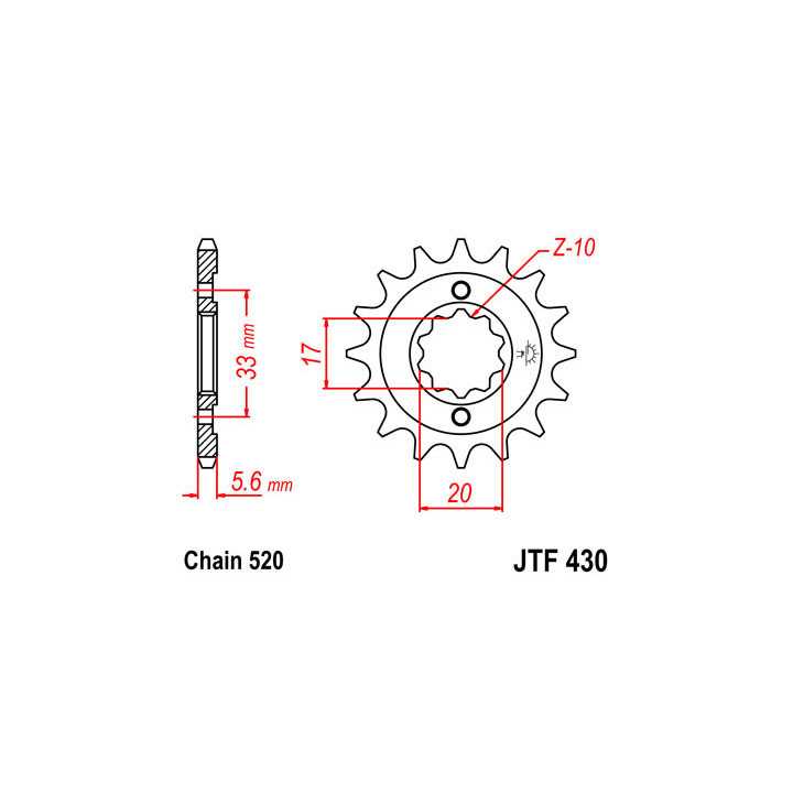 Pignon JT acier type 430 pas 520 13 dents SUZUKI RMZ-250 04-06