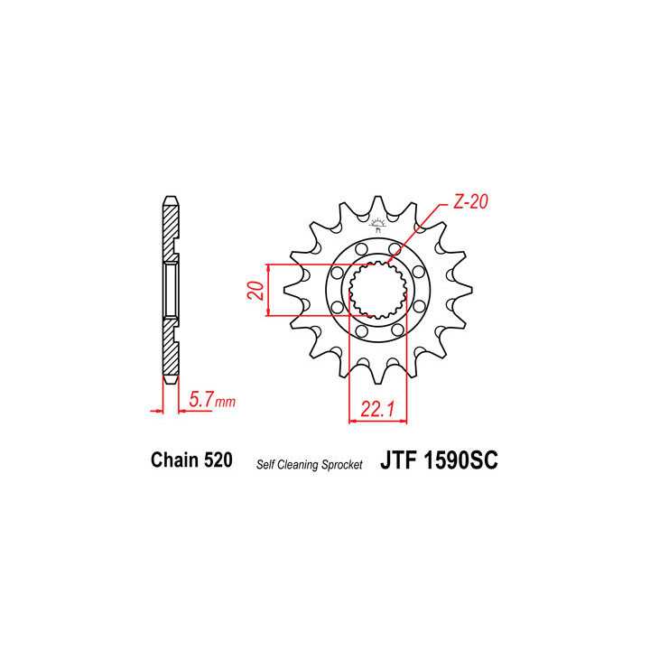 Pignon JT acieranti-boue type 1590 pas 520 13 dents YAMAHA WRF-250 01-18
