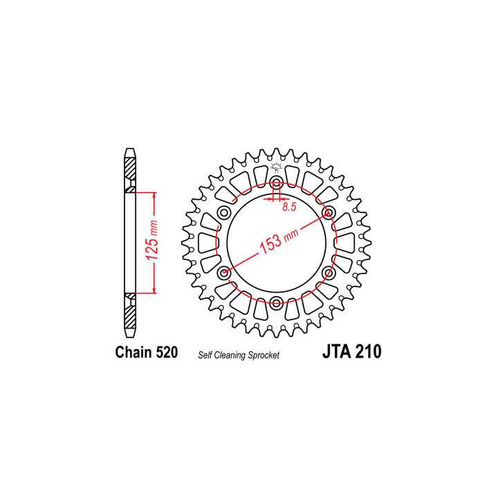 Couronne JT alu type 210 pas 520 51 dents HONDA CR-125 02
