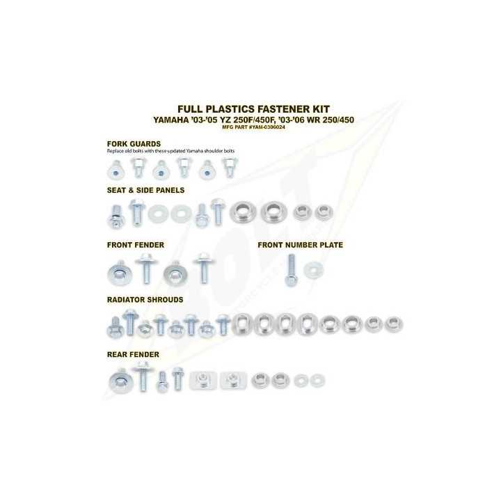Kit vis complet de plastiques Bolt Yamaha WRF250 03-06