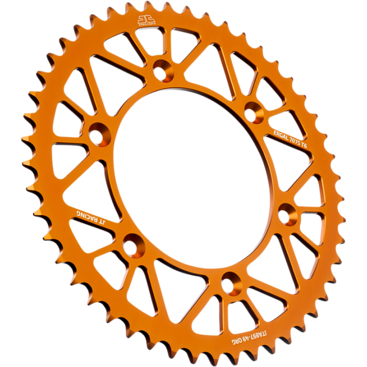 Couronne JT SPROCKETS 49 dents alu orange ultra-light anti-boue pas 520 type 897 KTM SXF 250 2013-22