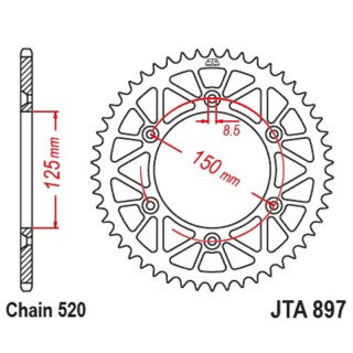 Couronne JT SPROCKETS 48 dents alu ultra-light anti-boue pas 520 type 897 KTM SX-250 2005-16