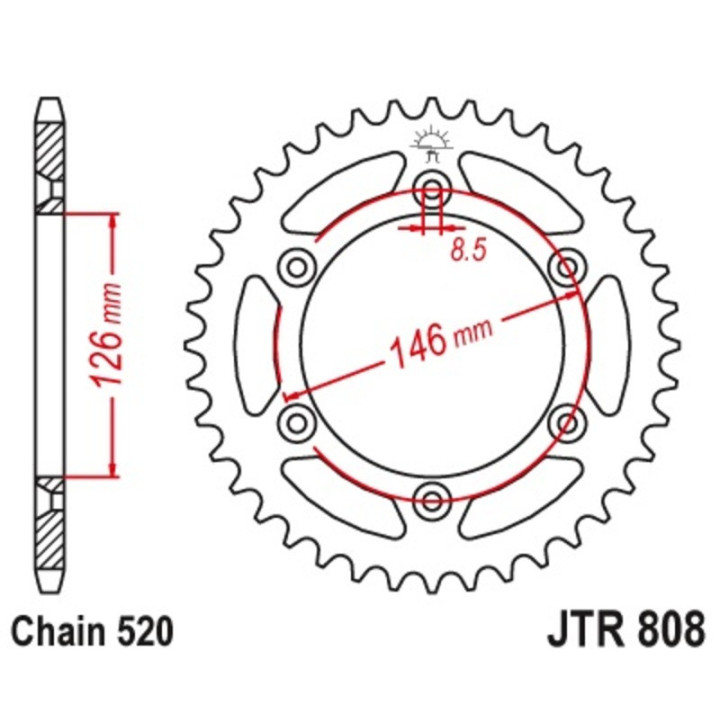 Couronne JT SPROCKETS 50 dents acier pas 520 type 808 Suzuki RM-125 1998-99