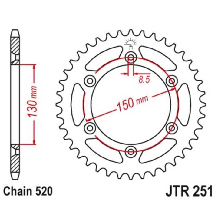 Couronne RFX Pro Series Elite aluminium pas 520 type 251 Yamaha YZ-125 1999-24 NOIR