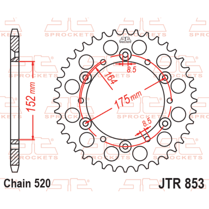 Couronne JT SPROCKETS 48 dents acier pas 520 type 853 YAMAHA YZ-125 1998