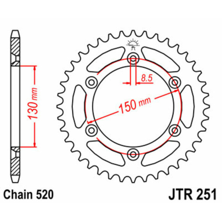 Couronne JT SPROCKETS 50 dents acier pas 520 type 251 Yamaha WRF-450 2003-18