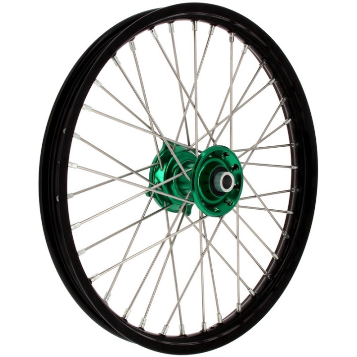 Roue avant complète RFX 21x1,60 jante noir moyeu vert kawasaki KXF 250 450 2019-24