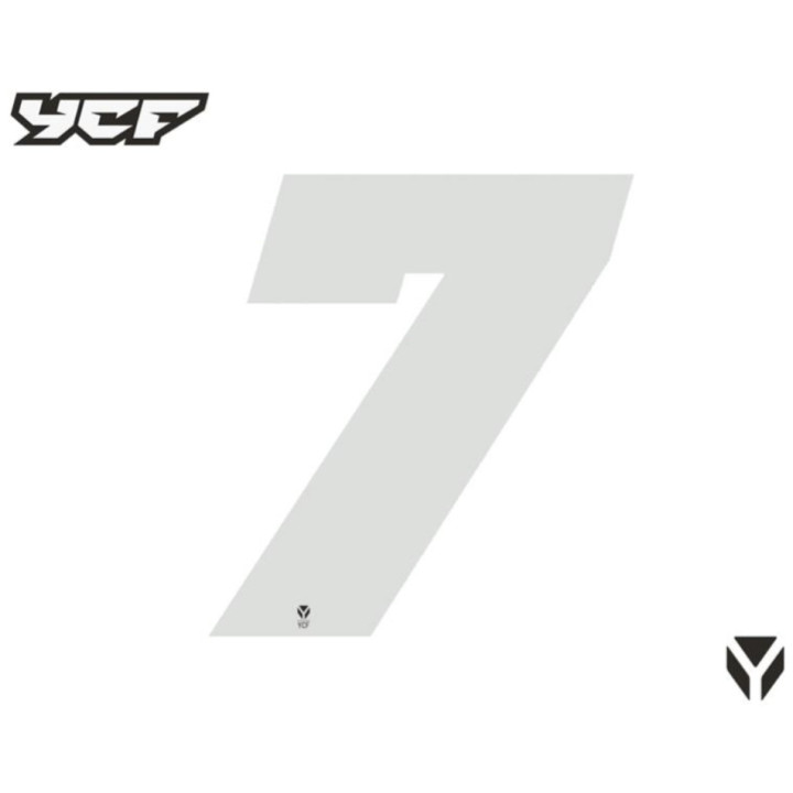 Numéro course 7 blanc YCF - Lot de 3 stickers
