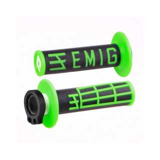 POIGNEES LOCK-ON-ODI EMIG VERSION FLUO V2 NOIR/ROUGE SEMI-GAUFRE 2 TEMPS 