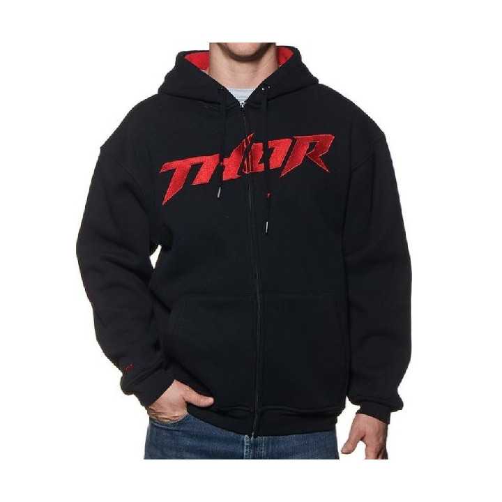 GILET SWEAT ZIPPE MOTO CROSS THOR CAPUCHE NOIR TAILLE M